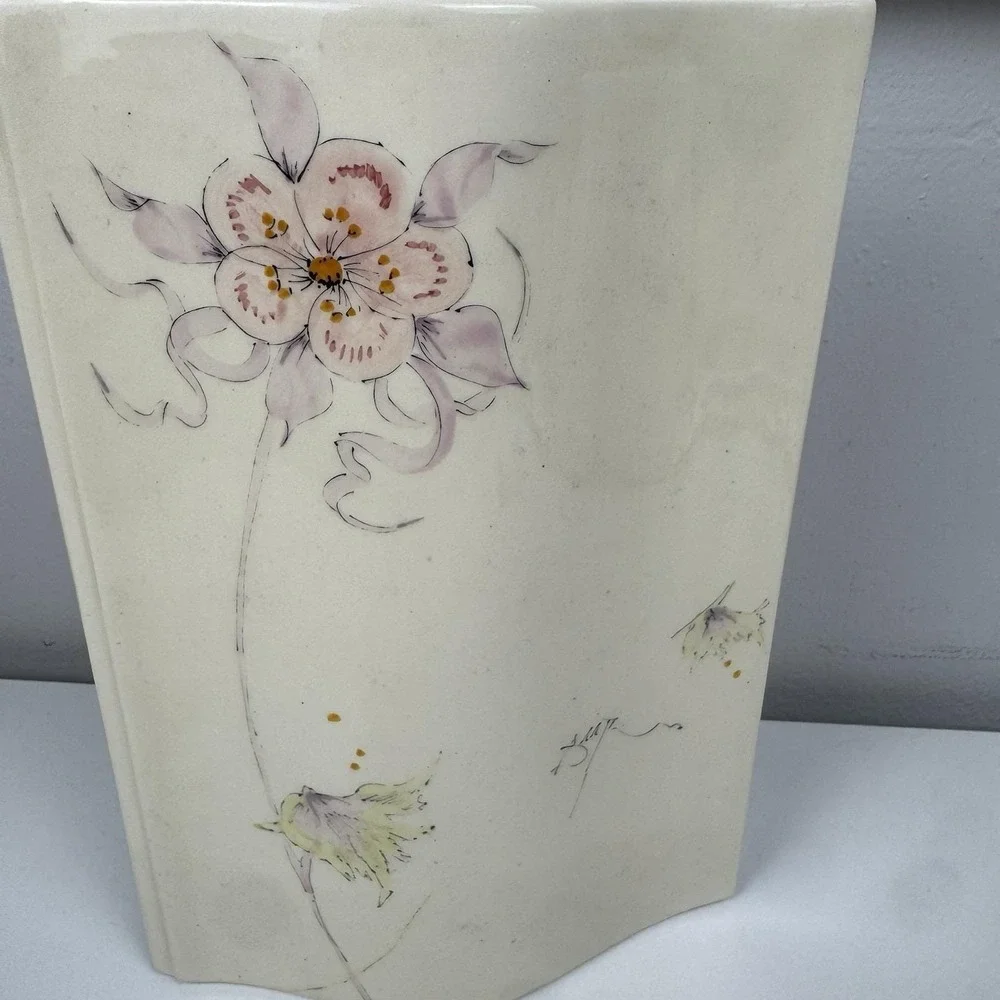 Vtg MCM Sculptural Asymmetrical Ceramic Vase Studio Pottery Japandi‎ Floral